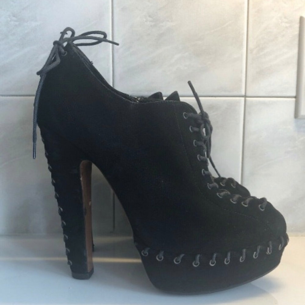 Alaïa Black Suede Lace-up Platform Booties 38